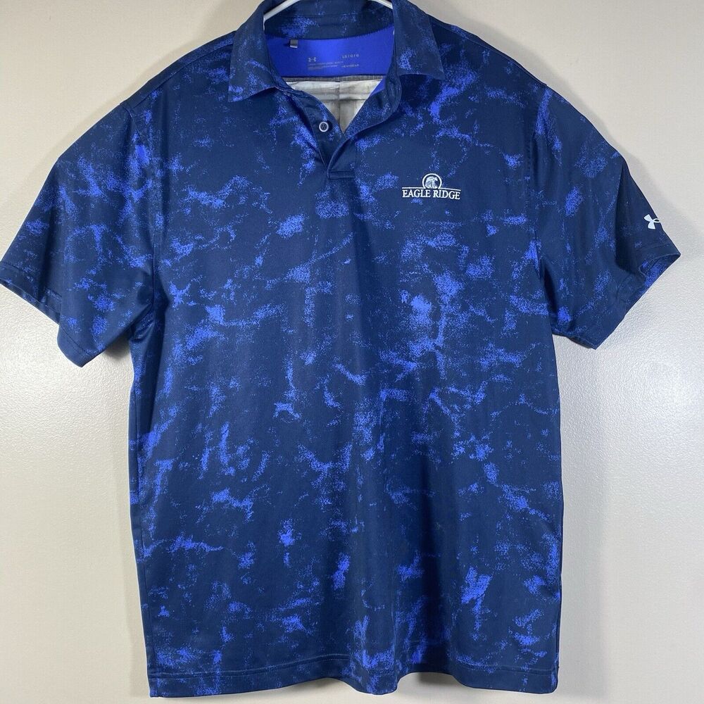 Under Armour Eagle Ridge Golf Club Polo Shirt Mens Large Blue Heatgear
